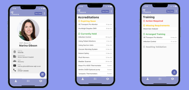 Thoosa Screenshot: Three views of the Thoosa Mobile device